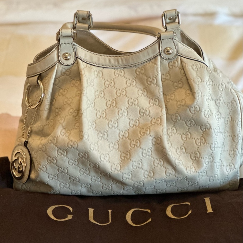 Authentic Gucci Guccissima Sukey Handbag Tote Interlocking G Leather Off White